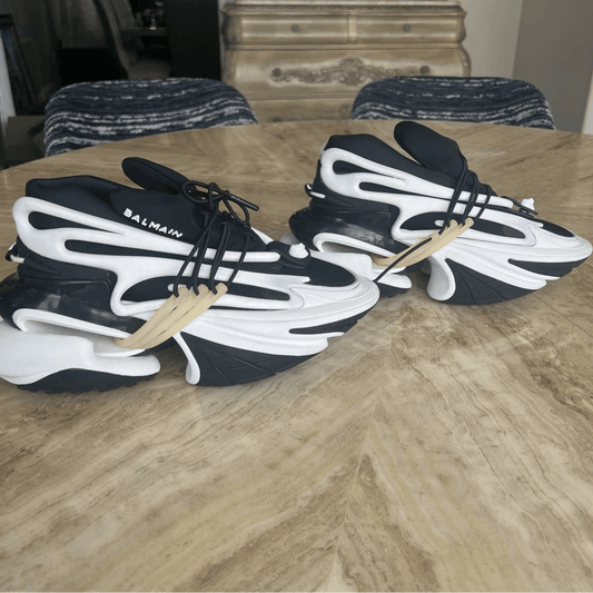 Balmain Unicorn Sneakers Neopren Calfskin Black/White - Shoe Boxs